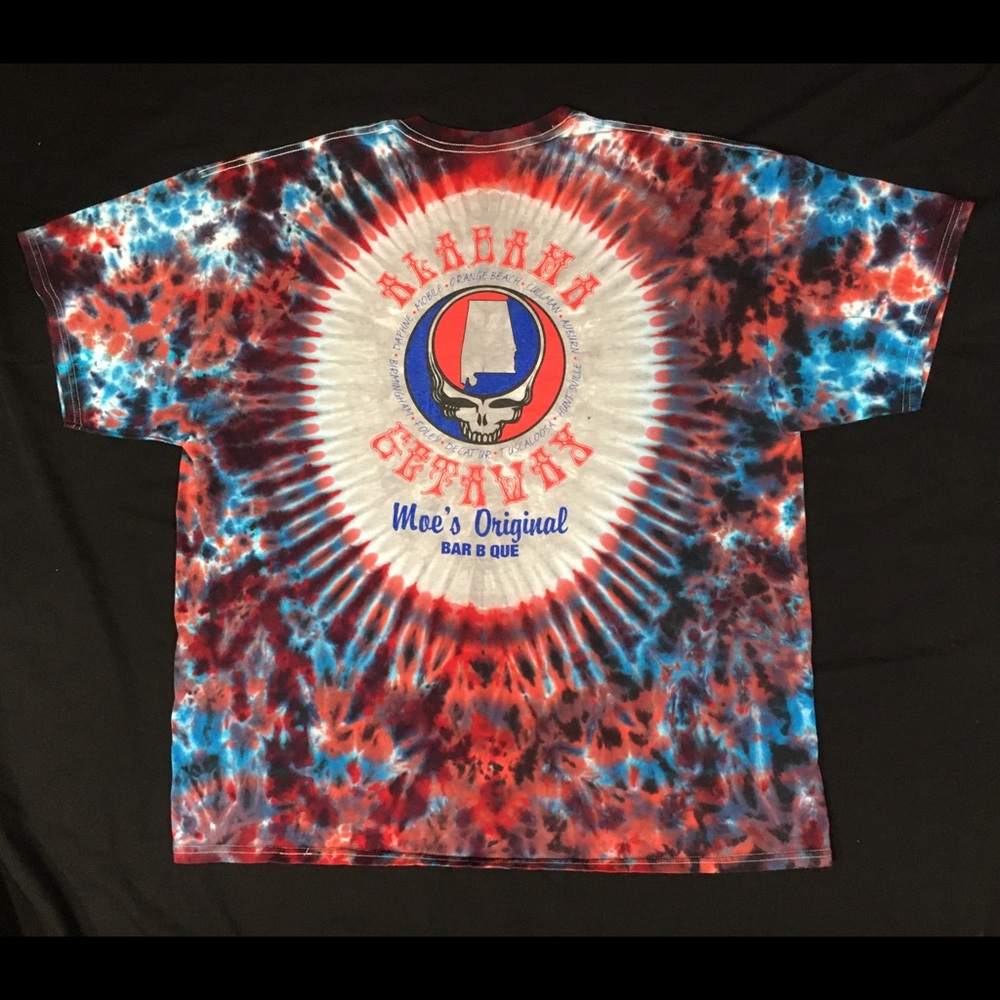 Mens/Unisex Tie-dyed T-shirt Moes BBQ 2XL Red/Blue